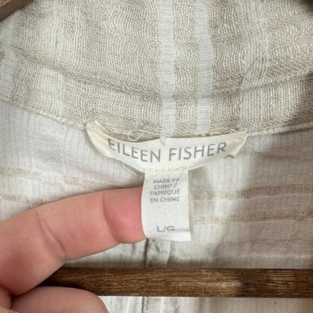 Eileen Fisher Cream Linen Open Front Jacket Women's Size Large Lagenlook Spring‎